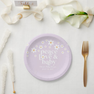 Plato De Papel Retro Daisy boho Paz Amor Ducha de bebé lila