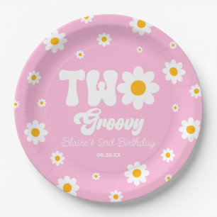 Plato De Papel Retro Daisy Flower Two Groovy 2º Fiesta de cumplea