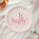 Plato De Papel Retro Daisy Pink boho Baby Shower<br><div class="desc">¡Oh,  nena! Placas de natación de margarita de inspiración retro con margaritas de estilo años 70 y fuentes y colores boho.</div>