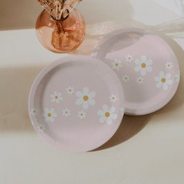 Plato De Papel Retro Daisy Rosa Claro Floral
