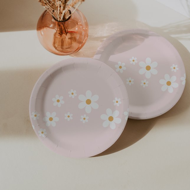 Plato De Papel Retro Daisy Rosa Claro Floral (Subido por el creador)