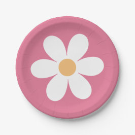 Plato De Papel Retro Daisy Rosa Clásico