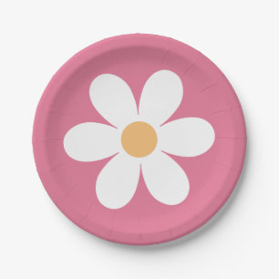 Plato De Papel Retro Daisy Rosa Clásico