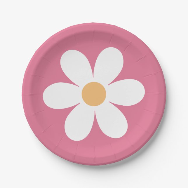 Plato De Papel Retro Daisy Rosa Clásico (Anverso)