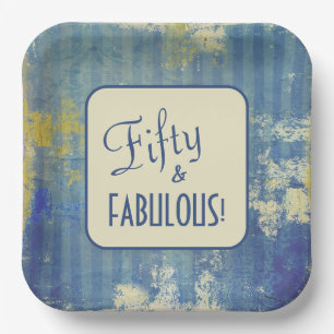 Plato De Papel ¡Retro Denim Blue Fifty & FABULOUS! 50 cumpleaños