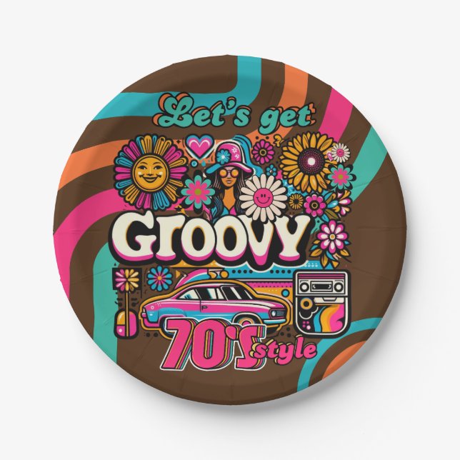 Plato De Papel Retro Disco del personalizado 70 Boogie Groovy (Anverso)
