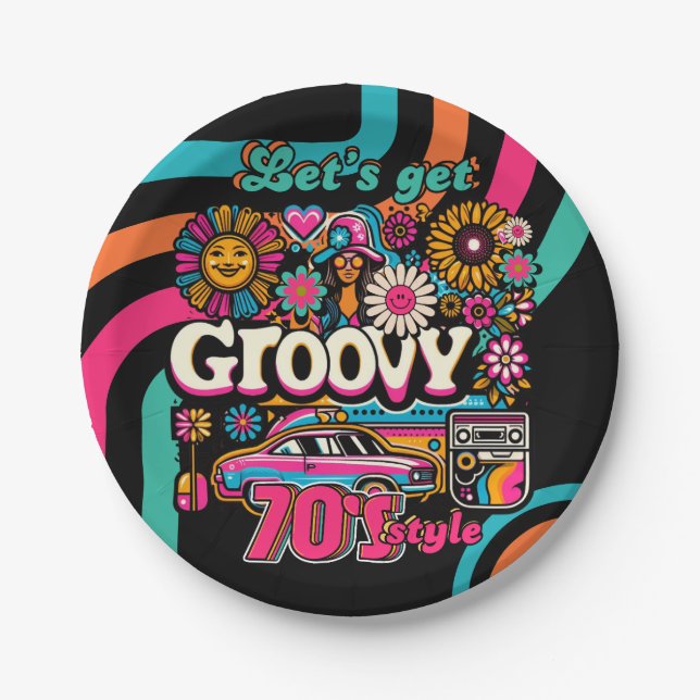 Plato De Papel Retro Disco del personalizado 70 Boogie Groovy (Anverso)