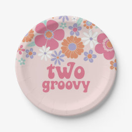 Plato De Papel Retro Dos Groovy Floral Rosa