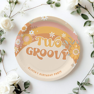 Plato De Papel Retro dos groovys placas de papel para bebé cumple