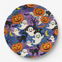 Retro Dulces Fantasmas y Calabazas Halloween