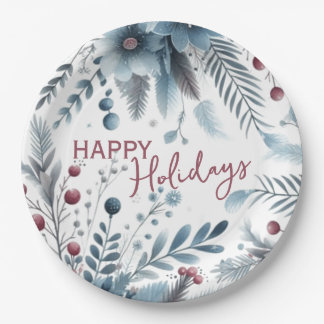Plato De Papel Retro English Holiday Wreath With Cute Squirrels