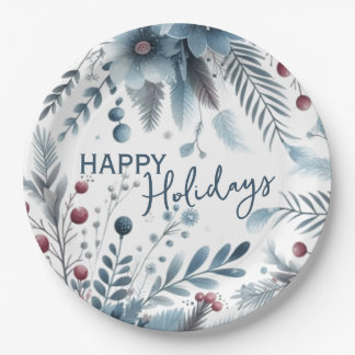 Plato De Papel Retro English Holiday Wreath With Cute Squirrels