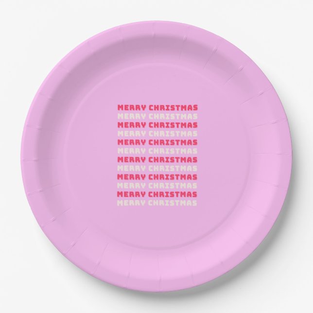 Plato De Papel Retro Feliz Navidad Pink Holiday Decppy Preppy (Anverso)