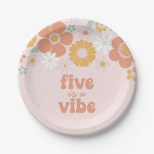 Plato De Papel Retro Floral Five is a Vibe 5.º cumpleaños