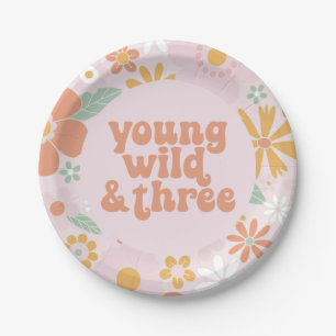Plato de Papel Retro Floral Joven Salvaje Tres Cum