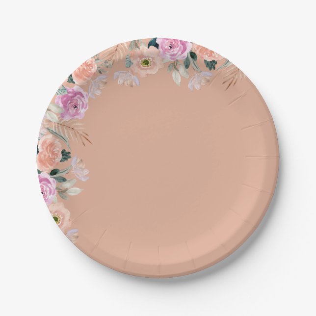 Plato De Papel Retro floral Rosa seco (Anverso)