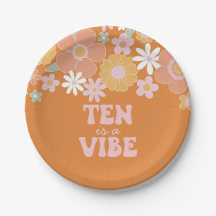 Plato De Papel Retro Floral Ten is a Vibe cumpleaños 10