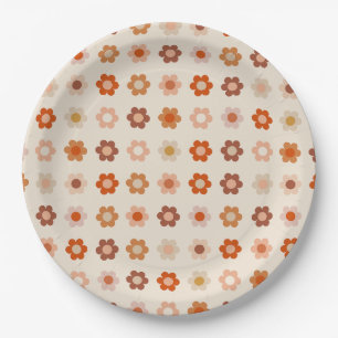 Plato De Papel Retro Floral Terracotta Beige