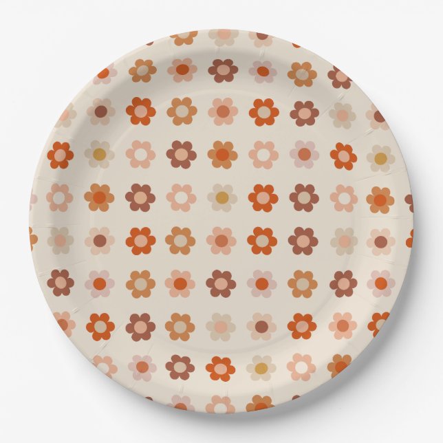Plato De Papel Retro Floral Terracotta Beige (Anverso)