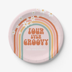 Plato De Papel Retro Four Ever Groovy margarita arcoíris cumpleañ