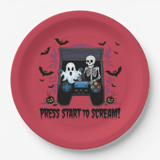 Plato De Papel Rétro Gamer Halloween - Squelette Borne d'arcade