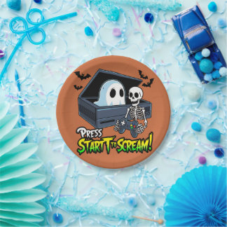 Plato De Papel Rétro Gaming Halloween - Humour Squelette Console