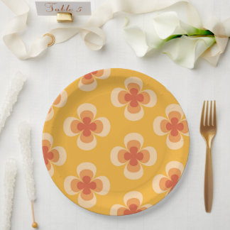 Plato De Papel Retro Geo 70s Groovy Flores en Ámbar