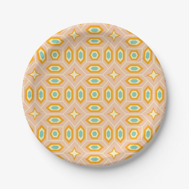 Plato De Papel Retro geometric pattern with hexagons and stars (Anverso)