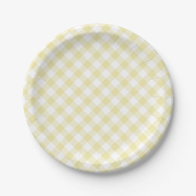 Plato De Papel Retro Gingham Butter Yellow (Anverso)