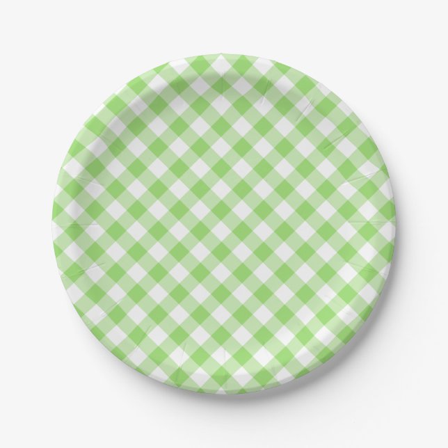Plato De Papel Retro Gingham Spring Green (Anverso)