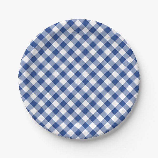 Plato De Papel Retro Gingham True Blue (Anverso)