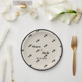 Plato De Papel Retro Grey Hand Drawn Heart  Illustrated Wedding