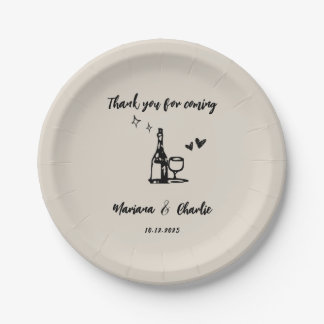 Plato De Papel Retro Grey Hand Drawn Illustrated Wedding