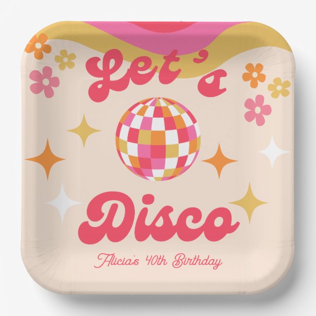 Plato De Papel Retro Groovy 70's Discoteca Cualquier cumpleaños d (Anverso)