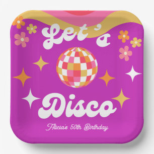 Plato De Papel Retro Groovy 70s Discoteca Fiesta de cumpleaños