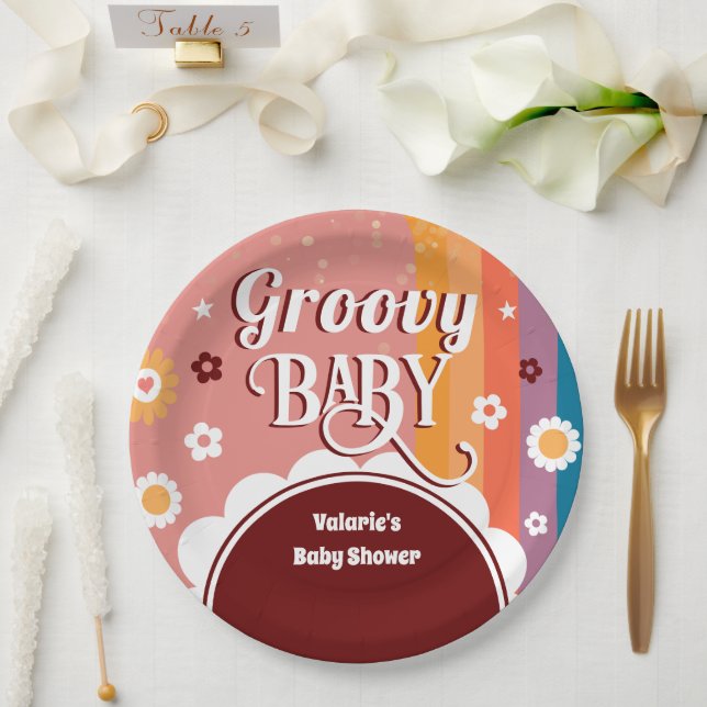 Plato De Papel Retro Groovy Baby Shower (Boda)