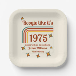 Plato De Papel Retro Groovy Boogie Simple Dance 50 cumpleaños