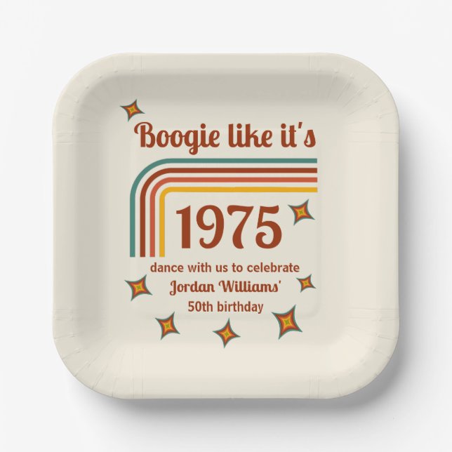 Plato De Papel Retro Groovy Boogie Simple Dance 50 cumpleaños (Anverso)