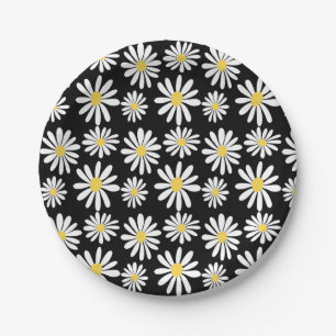 Plato De Papel Retro Groovy Daisies Spring Daisy Boho Black
