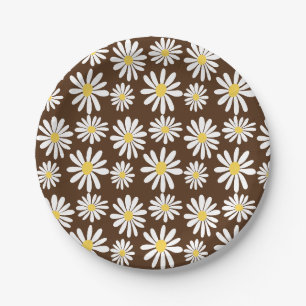Plato De Papel Retro Groovy Daisies Spring Daisy Boho Brown