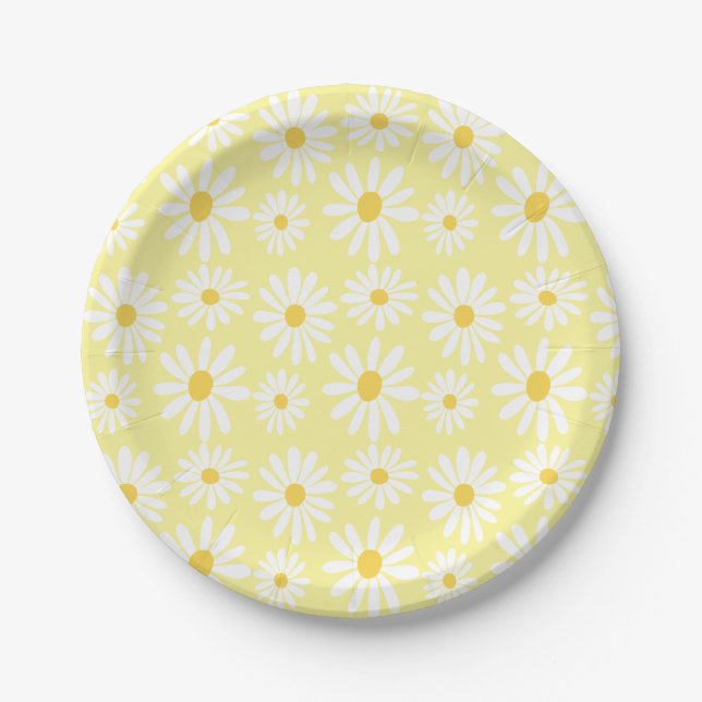 Plato De Papel Retro Groovy Daisies Spring Daisy Boho Sunny (Anverso)