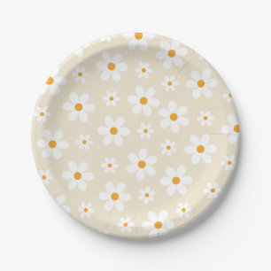 Plato De Papel Retro Groovy Daisy Tan Cumpleaños