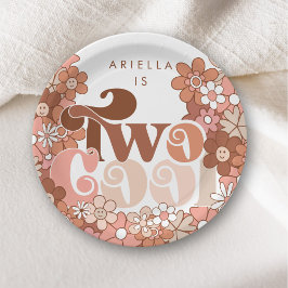 Plato De Papel Retro Groovy Dos Chicas de Guay Segundo Cumpleaños