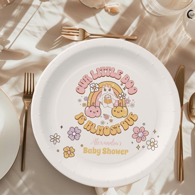 Plato De Papel Retro Groovy Halloween Little Boo Baby Shower (Subido por el creador)