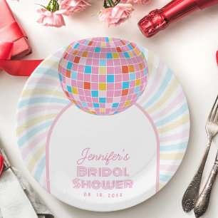 Plato De Papel Retro Groovy Pink Disco Ball 70 años 80 Ducha de n