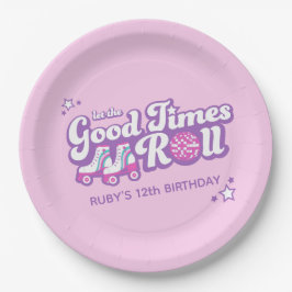 Plato De Papel Retro Groovy Roller Disco Fiesta Personalizado
