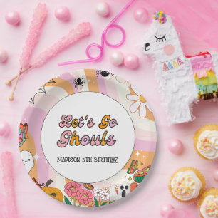 Plato De Papel Retro Grooy Vayamos a ghoul Halloween Cumpleaños