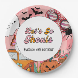 Plato De Papel Retro Grooy Vayamos a ghoul Halloween Cumpleaños