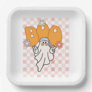 Plato De Papel retro halloween espeluznante fantasma boo diseño v