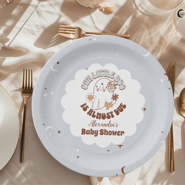 Plato De Papel Retro Halloween Little Boo Baby Shower (Subido por el creador)